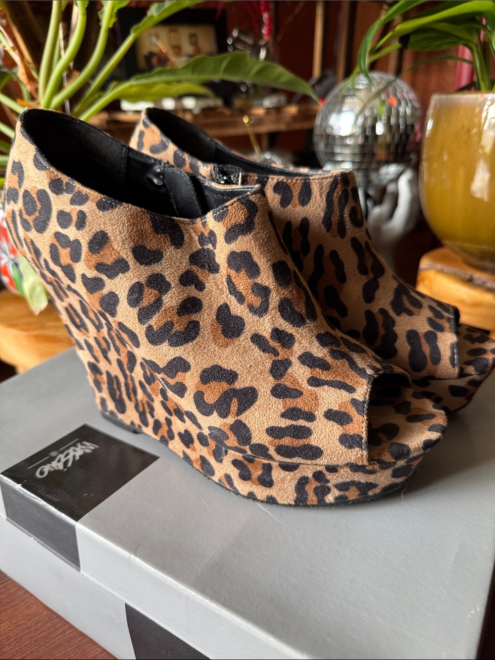 Mossimo Supply Co. Leopard Print Peep-Toe Wedge Booties